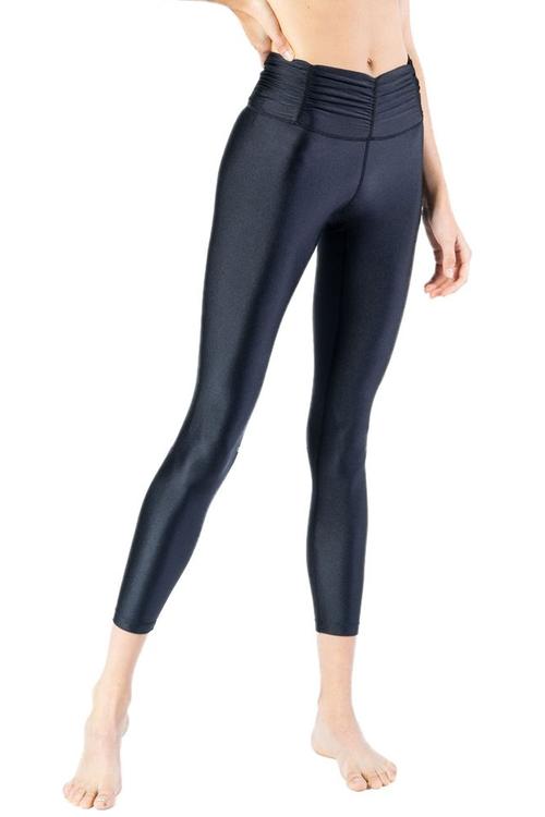 Shiny Black Gathered Waistband Legging with Zip Ankle Details from Chill By Will Activewear